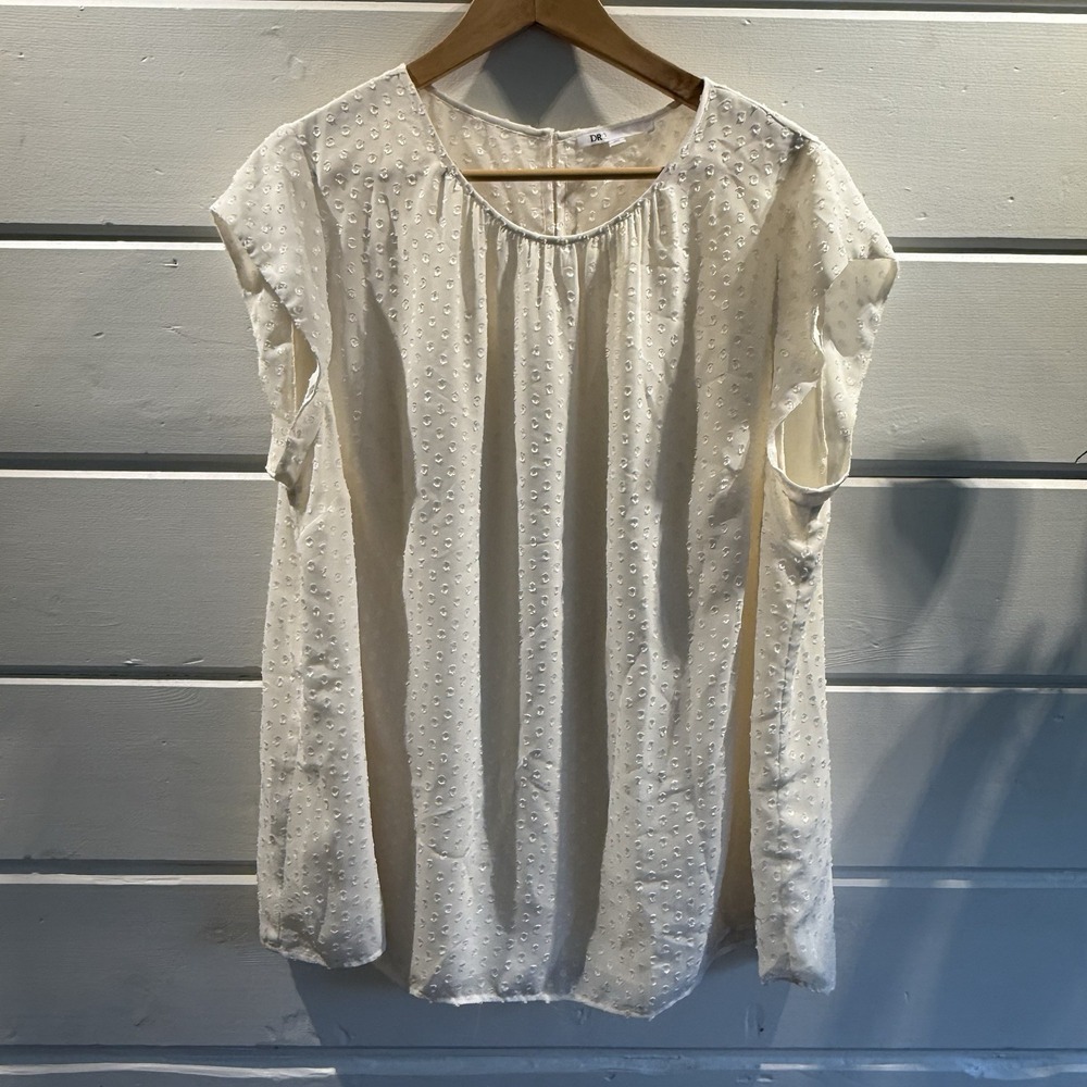 DR2 Cap Sleeve Blouse, Antique Ivory, 2XL, Feminine, Romantic, Delicate